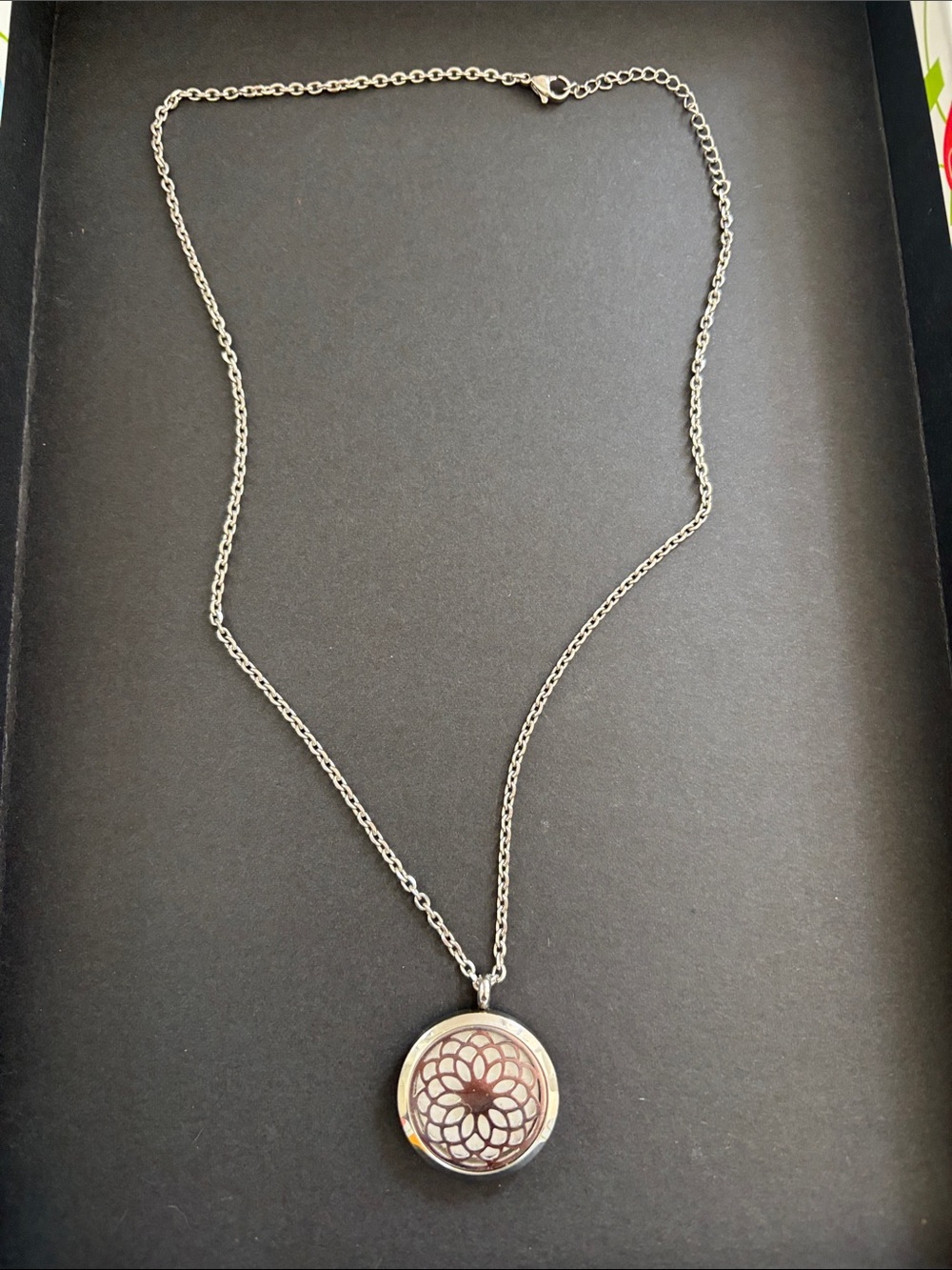 Silver Floral Locket Pendant Necklace - Silver